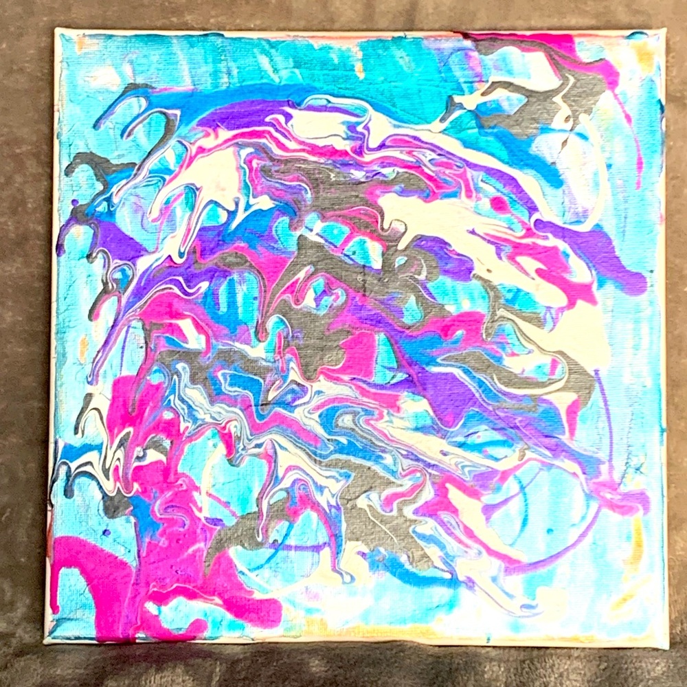 Acrylic Metallic Art - 10” x 10” wrapped canvas with Iridescent Blue Background